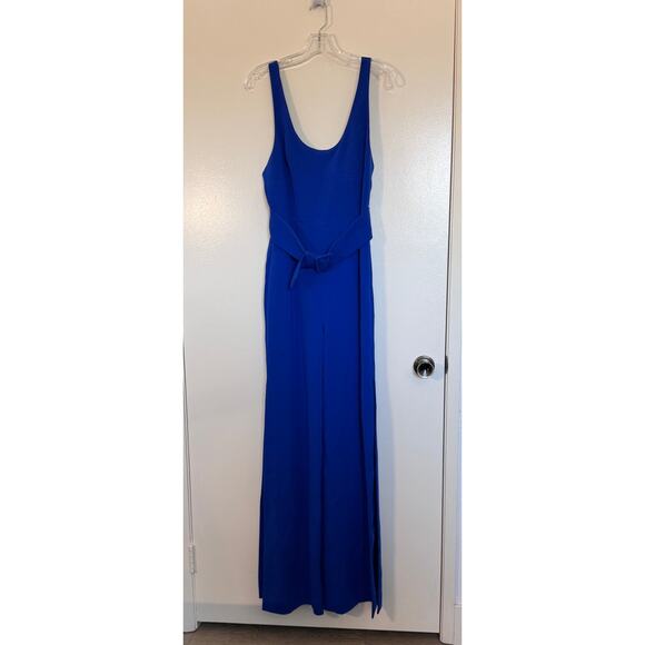 Jonathan Simkhai Belted Crepe Wide Leg Jumpsuit in Royal Blue Size 8 - Picture 3 of 5